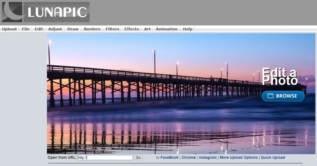 LunaPic is a simple AI online photo editing tool that even has its own extension. It's free to use, and it offers a range of features, including auto enhancement, background removal, and collage maker.